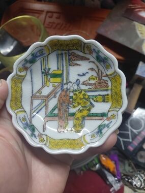 vintage Japanese porcelain plate scalloped edge Hand Painted Hong Kong 4" Rare